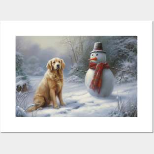 Dog and Snowman Posters and Art